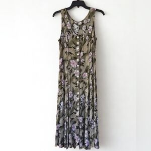 Dress Barn Vintage Floral Button-Down Midi Dress - Purple and Sage Size 12